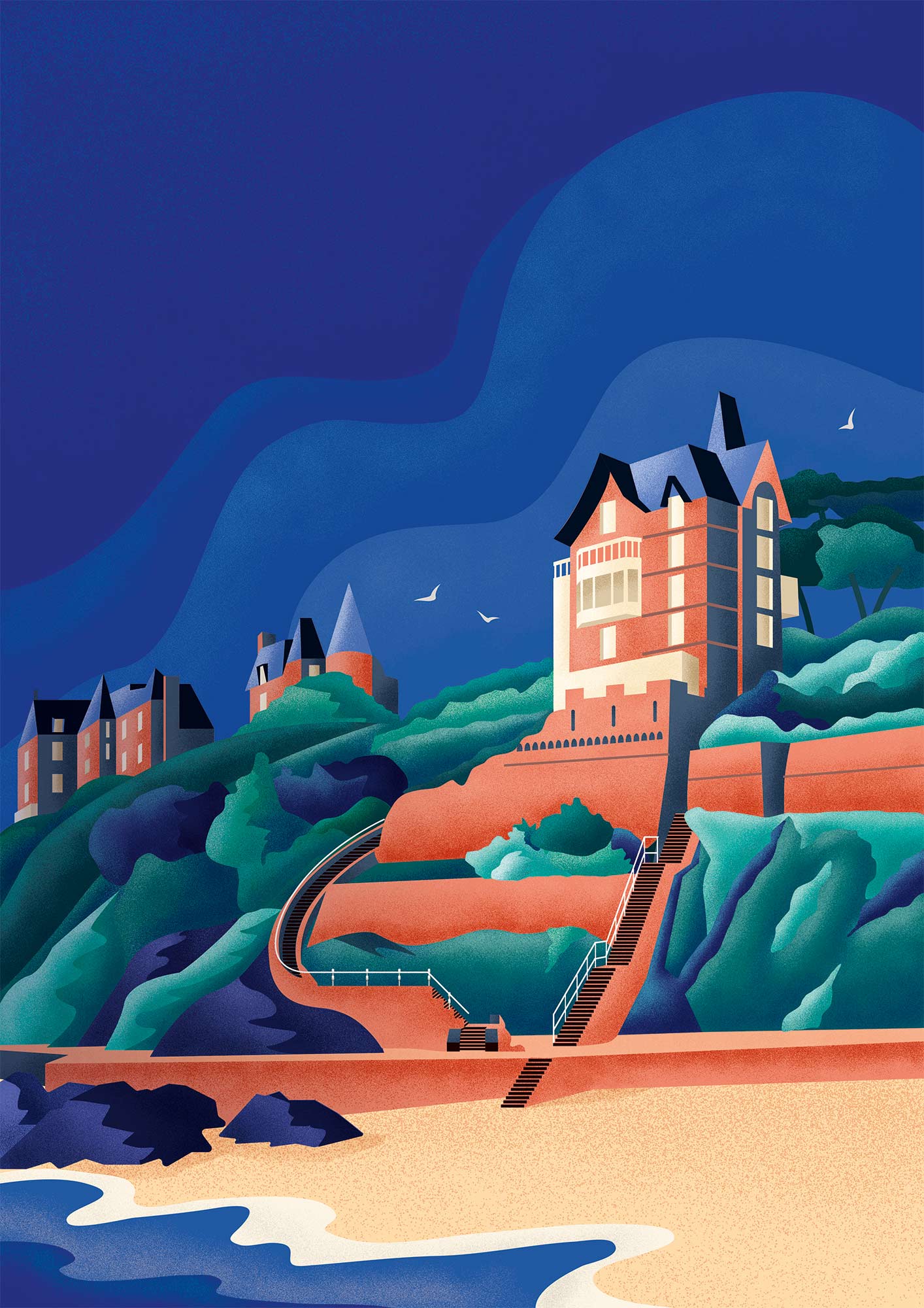 affiche dinard vintage illustrée plage