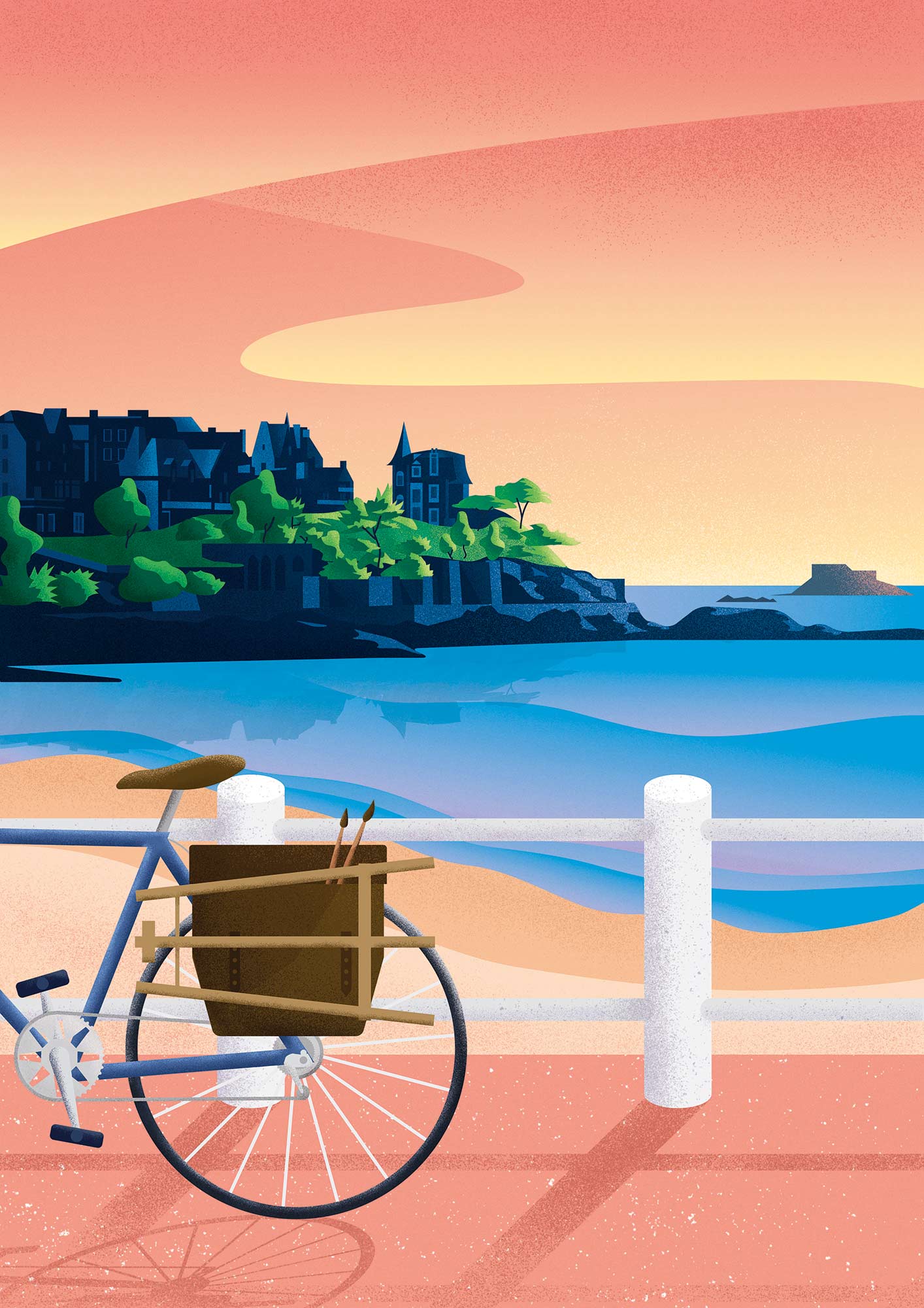 affiche dinard ville illustration vintage